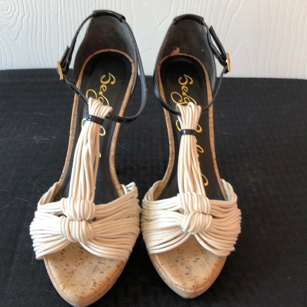 👠Sergio Zelcer Blk Pantent Cork Sandals SZ 9